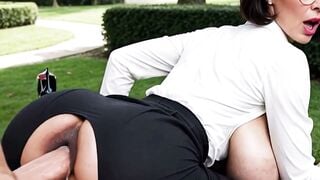 Busty MILF in Glasses Fucked Hard by Multiple Men on the Grass