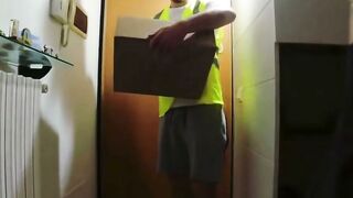 Blonde Teenie Blows Delivery Dude Penis Then Riding His Nuts Rough