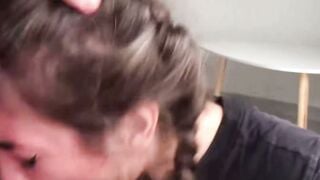 Dark haired Barely legal Blows Penis inside African T-Shirt pov