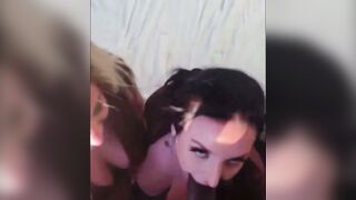 Blonde cougar Blows big black cock While Dark hair Takes Turns on White Bed