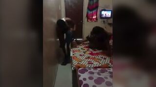 Desi Lovers Fucking on Colorful Bed into Bedroom