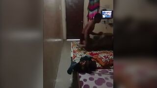 Desi Lovers Fucking on Colorful Bed into Bedroom
