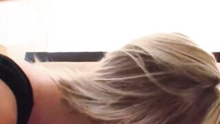Hottie Blonde cougar Bends Over Bed to Suck Penis Deep throat