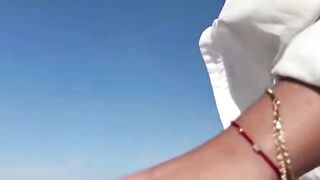 Dark haired cougar Deepthroats Boat Captain Dick Outside on Yacht
