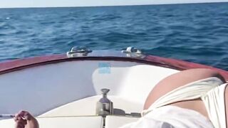 Dark haired cougar Deepthroats Boat Captain Dick Outside on Yacht