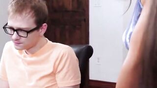 Geeks with Glasses Deepthroats 2 Beauties into Hottie threesome