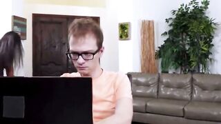 Geeks with Glasses Deepthroats 2 Beauties into Hottie threesome