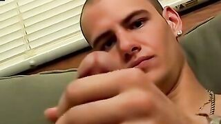 Young Heterosexual Gangster Jerks Off Long Penis on Couch