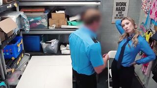 Guilty Female Security Guard Pleasures Coworker for His Silence