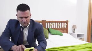 Dark hair inside Red Underwear Deepthroats Penis on Bathroom