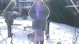 Naked Blonde Girl Outdoors on a Snowy Day Hoe 2