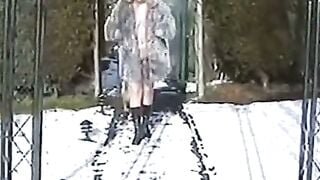 Naked Blonde Girl Outdoors on a Snowy Day Hoe 2