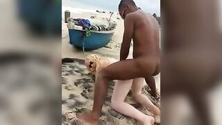 Interracial Threesome on the Beach - Amateur Doggy Style