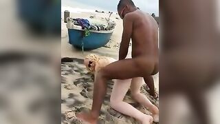 Interracial Threesome on the Beach - Amateur Doggy Style