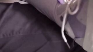 Inked cougar With Purple Hair Blows Penis And Kicks Foot Into Face