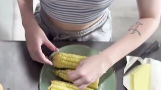 Blonde Teenagers Stepsister inside Striped Top Blows Penis on Bed