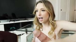 Blonde Step-daughter Ailee Anne Deepthroats Long Penis While BF Watches