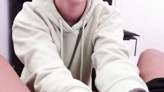 Blonde 18 yo Blows Penis inside Beige Hoodie and Ebony Lingerie