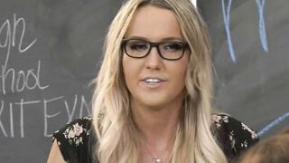 Busty Blonde Teacher Kayleigh Coxx Gets Deepthroated by Student Charlie in Classroom