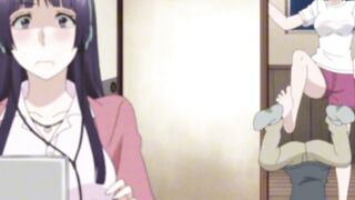 Tiny guy overwhelmed by tall athletic anime giantess babes