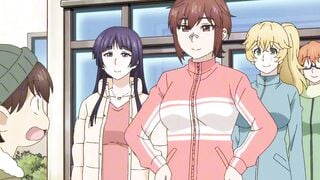 Tiny guy overwhelmed by tall athletic anime giantess babes