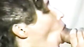Vintage Brunette Sucks 3 Dicks & Gets Triple Cum Facial