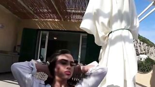 Abigail Mac Deepthroats While Kathy Anderson & Nikki Sinn Suck Cock on Balcony