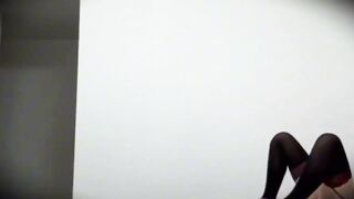 Shemale in Black Stockings Riding Hard in Bedroom