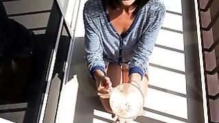 Masked Woman Drinks Over One Liter Of Piss From Glass Cup
