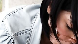 Cute Asian Girl Sucks Cock In Denim Shirt