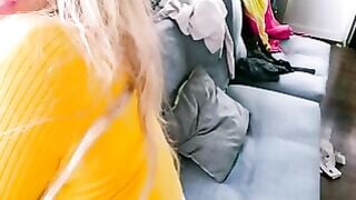 Blonde Teen in Yellow Crop Top Teases Tight Ass and Wet Pussy POV