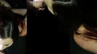 Brunette in Red Lingerie Deepthroats Cock for Cumshot