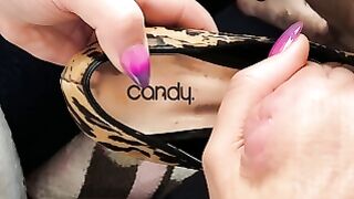 Amateur Woman Squirts Cum on Her High Heels During Handjob