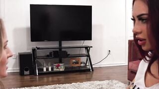 Petite Blonde Scarlett Sage Licked Wet Pussy by Redhead Sabina Rouge on Couch