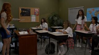 Sophia Locke Redhead Teacher Sucks Shemale Student Cock in Classroom