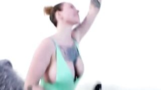 Tattooed Blonde Deepthroats Huge Cock in Fishnet Threesome on White Couch