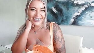 Tattooed Blonde Fiancee Deepthroats Ebony BBC and Swallows Cum on Bed