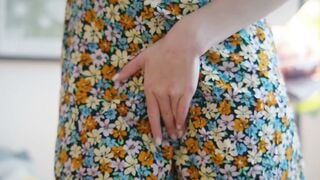 Petite Amber Slassh Masturbates in Floral Dress and Sheer Panties