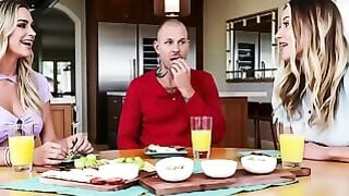 Tattooed Man Pounds Blonde Teen's Ass in Kitchen After Sloppy Blowjob
