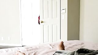 Blonde MILF Stripteases in Red Robe Then Deepthroats Hard Cock on Bed
