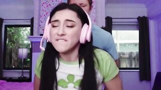 Dark hair Gamer women Gets Rough bbcs Stuffed into Bed