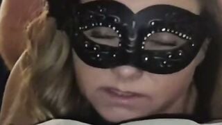 Blindfolded Blonde Wife Sucks Cock While Cuckold Husband Watches Porn