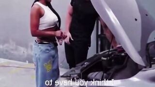 Tattooed Mechanic Mariana Martix Deepthroats Big Black Dick in Garage