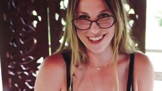 Abigail Mac Teases in Tight Black Dress with Glasses and Big Tits
