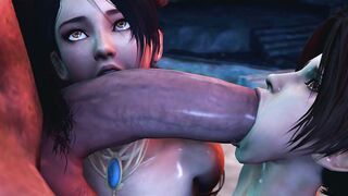 3D Threesome: Two Girls Sucking a Huge Cock in Hardcore Animation