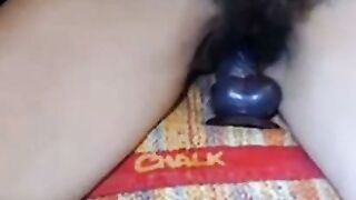 Hairy Mature Woman Rides Vibrator On Webcam
