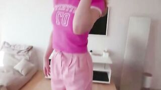 Skinny Blonde Teen in Pink Shirt Sucks Cock and Gets Butt Banged on Bed