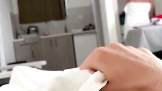 Blonde Girl in Towel Strips Down in Hotel Room for Blow Job