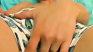 Skinny Gay Twink Solo Masturbation with Handjob on Blue Bed