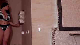 Abigail Mac Seduced and Pounded at the Spa in Striped Bikini
